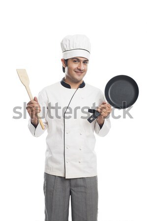 Foto stock: Retrato · masculina · chef · sartén · espátula
