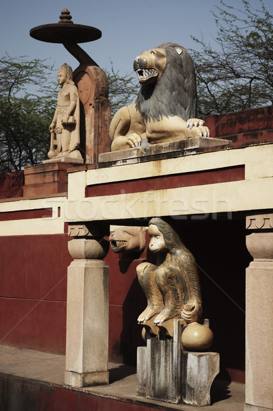 Foto stock: Templo · nova · délhi · Índia · arte · leão · estátua