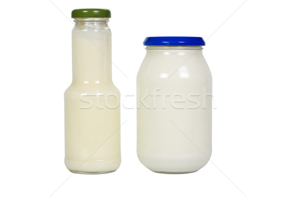 Maioneza sticlă borcan recipient fundal alb Imagine de stoc © imagedb