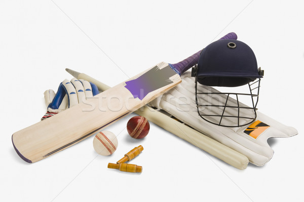 Stockfoto: Cricket · uitrusting · sport · groep · bal