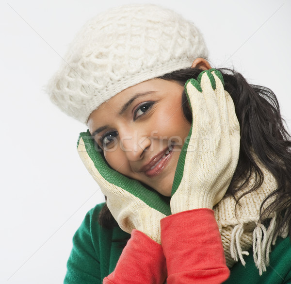 Portré nő mosolyog fej kezek nő divat Stock fotó © imagedb