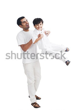 Foto stock: Equitação · piggyback · pai · família · diversão