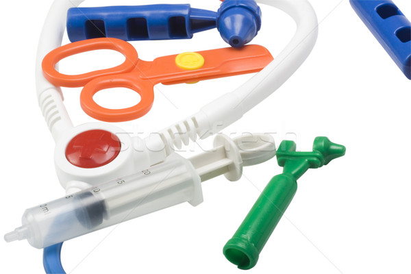 Primer plano juguete equipos médicos grupo jeringa estetoscopio Foto stock © imagedb