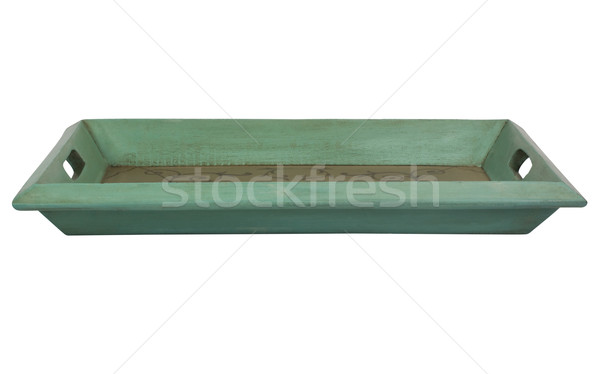 Közelkép üres tálca zöld fehér háttér közelkép Stock fotó © imagedb