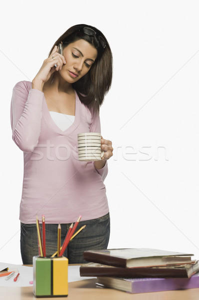 Сток-фото: женщины · моде · дизайнера · питьевой · кофе · говорить