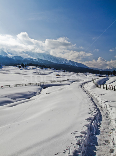 Stock photo: Snow covered landscape with mountain range in the background, Ka