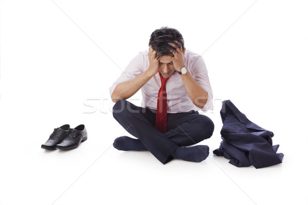 üzletember ül padló fej kezek férfi Stock fotó © imagedb