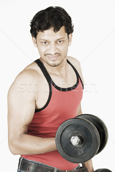 [[stock_photo]]: Homme · haltères · heureux · sport · fitness