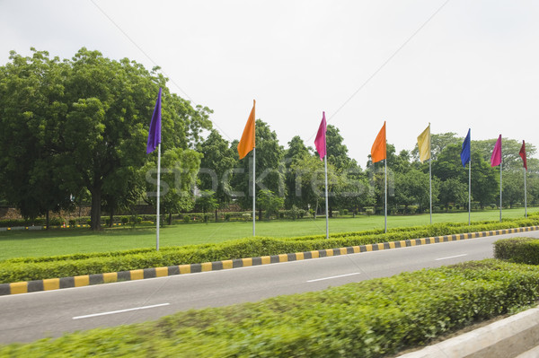 Drapeaux bord de la route chemin new delhi Inde arbre [[stock_photo]] © imagedb