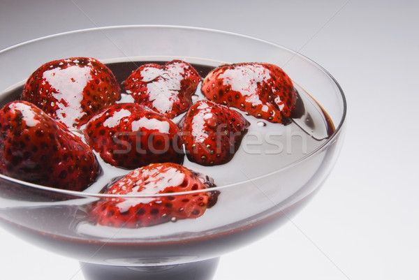 Stockfoto: Aardbeien · chocoladestroop · glas · ontbijt · dessert · maaltijd