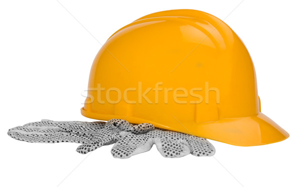 Közelkép kesztyű munkavédelmi sisak fehér biztonság pár Stock fotó © imagedb