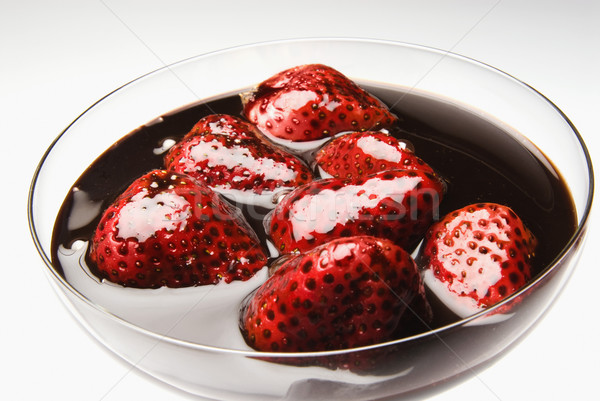 Stockfoto: Aardbeien · chocoladestroop · glas · ontbijt · dessert · maaltijd