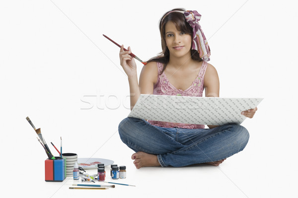 Mulher pintura quadro caneta lápis trabalhando Foto stock © imagedb