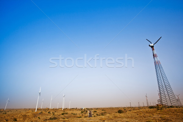 Wind turbines at wind farm, Jaisalmer, Rajasthan, India Stock photo © imagedb