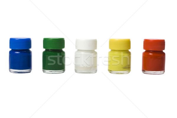 Stockfoto: Aquarel · flessen · rij · verf · glas