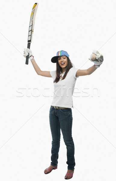 Stockfoto: Portret · vrouwelijke · cricket · fan · juichen · vrouw