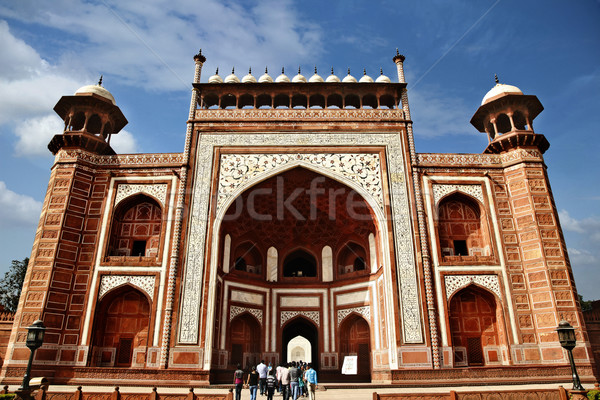 Turisti ingresso mausoleo Taj Mahal nube architettura Foto d'archivio © imagedb