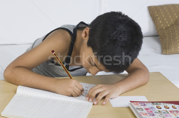 [[stock_photo]]: Garçon · devoirs · bureau · étudiant · chambre · travail