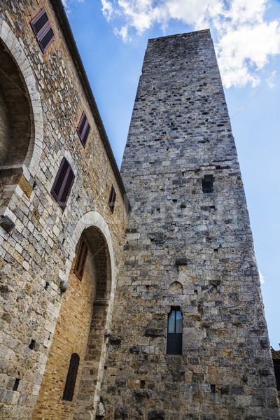 Low angle view of a tower in the medieval town of San Gimignano Stock photo © imagedb