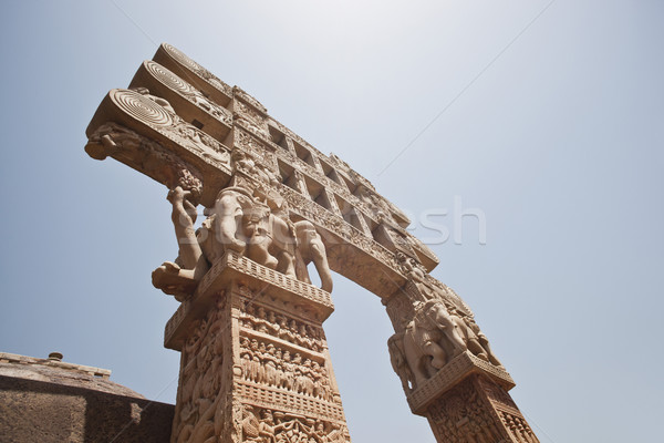 Carved gateway to the Great Stupa built by Ashoka the Great at S Stock photo © imagedb