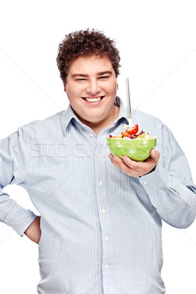 Stockfoto: Mollig · man · salade · gelukkig · jonge · vers