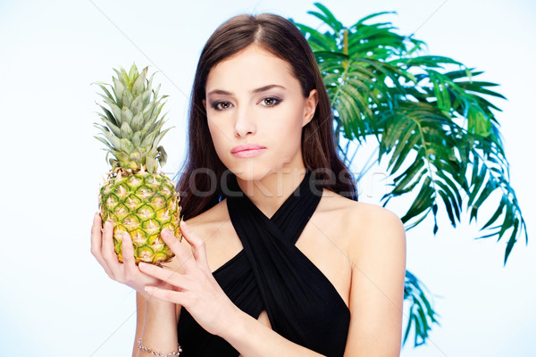 Mulher ananás mulher bonita palmeira menina Foto stock © imarin