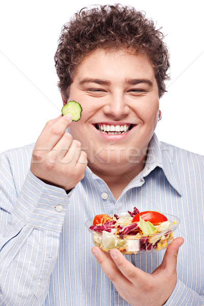 Mollig Mann frischen Salat glücklich jungen Stock foto © imarin