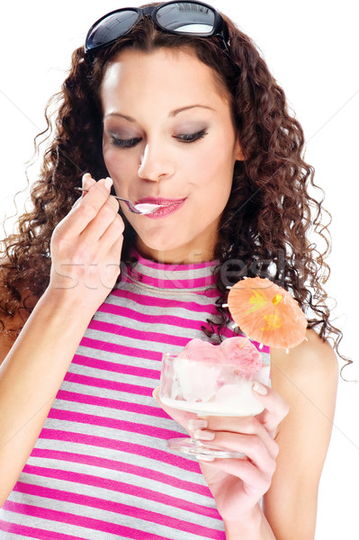 Mulher alimentação sorvete isolado branco menina Foto stock © imarin
