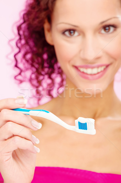 Sorrindo dentes escove retrato foco sorrir Foto stock © imarin