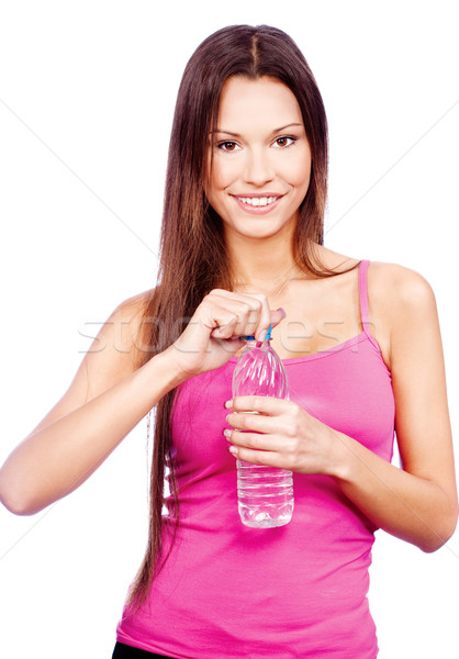 Сток-фото: женщину · бутылку · воды · изолированный · белый