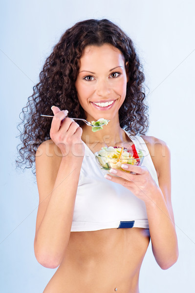 Mulher salada garfo bastante mulher da aptidão Foto stock © imarin