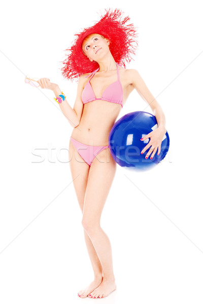 Foto stock: Mujer · bikini · pelota · azul