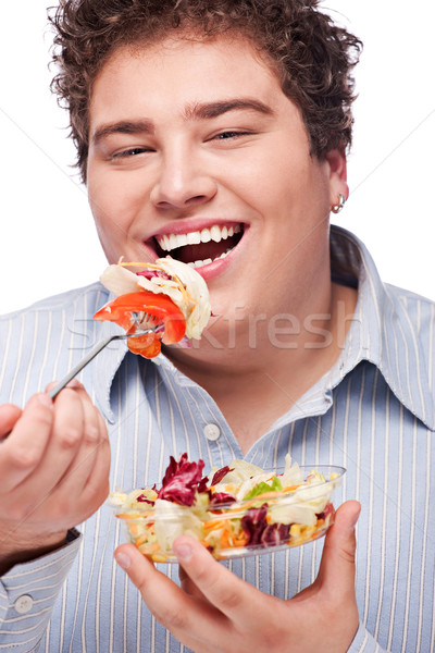 Mollig Mann frischen Salat glücklich jungen Stock foto © imarin