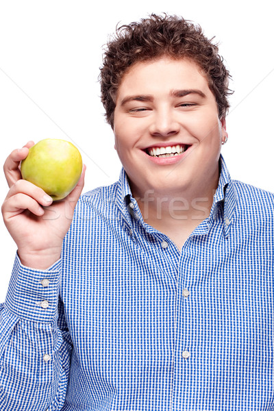 Pufók férfi tart alma boldog izolált Stock fotó © imarin