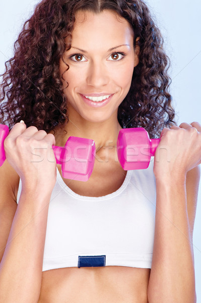 Fitnessz testmozgás súly fiatal csinos nő haj Stock fotó © imarin