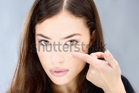 Foto stock: Mujer · bonita · componen · cosméticos · esponja · aislado