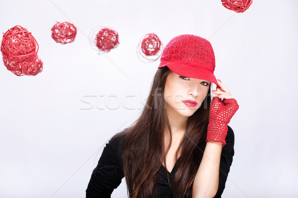 女性 赤 帽子 きれいな女性 少女 ストックフォト © imarin