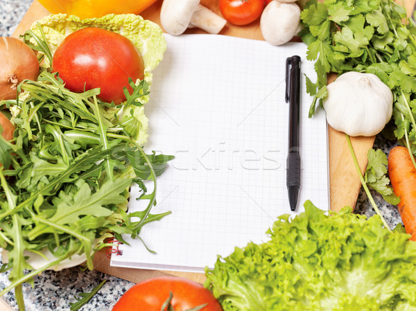 Stock fotó: Jegyzet · könyv · zöldségek · ír · recept · egészség
