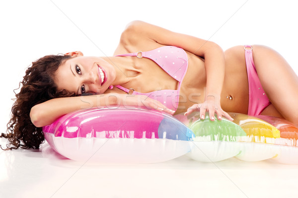 Lány bikini levegő matrac haj fektet Stock fotó © imarin