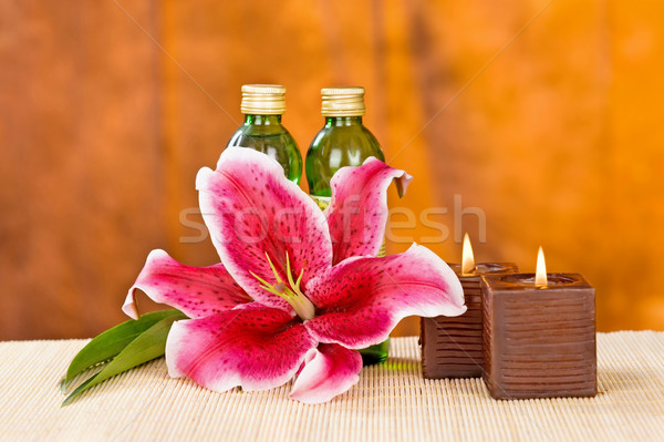 Szépségipari termékek gyűjtemény zuhany kész virág levél Stock fotó © imarin