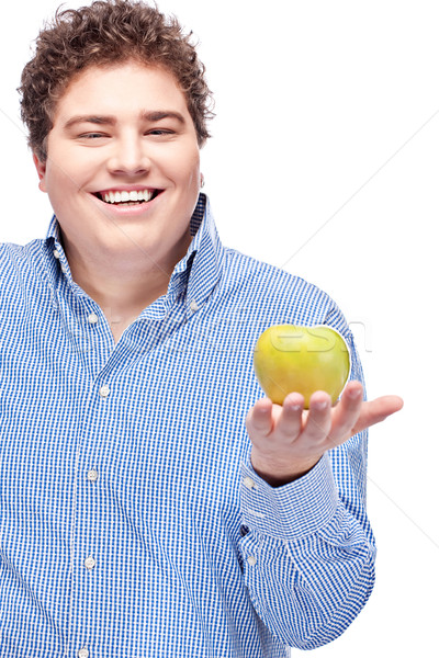 Pufók férfi tart alma boldog izolált Stock fotó © imarin