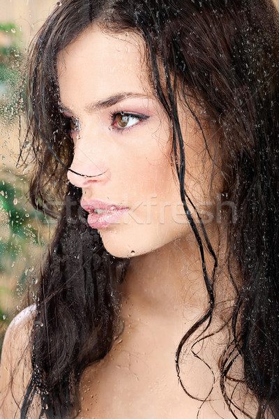 Belo molhado menina tropical ambiente atrás Foto stock © imarin