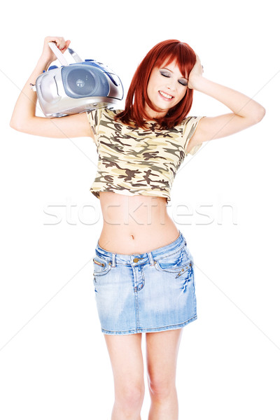 Foto stock: Fino · mulher · música · bonito · menina · cassete