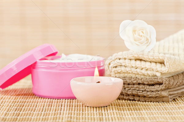 Skin care set with romantic candle Stock photo © imarin