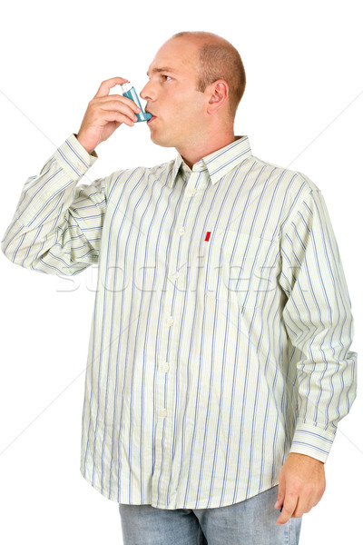 Foto stock: Hombre · problema · respiratorio · toma · médicos · bombear