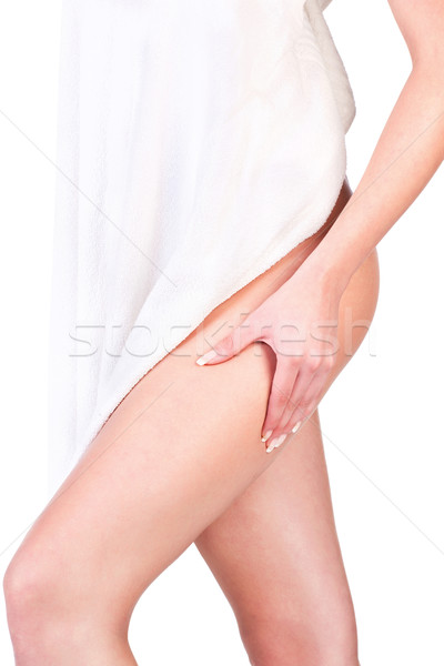 pinching leg for skin fold test Stock photo © imarin