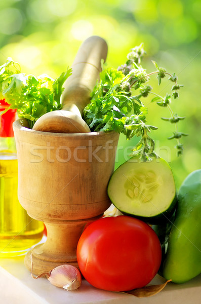 Utensils and ingredients of mediterranic cuisine. Stock photo © inaquim