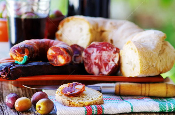 Bread, meat and portuguese wine Stock photo © inaquim