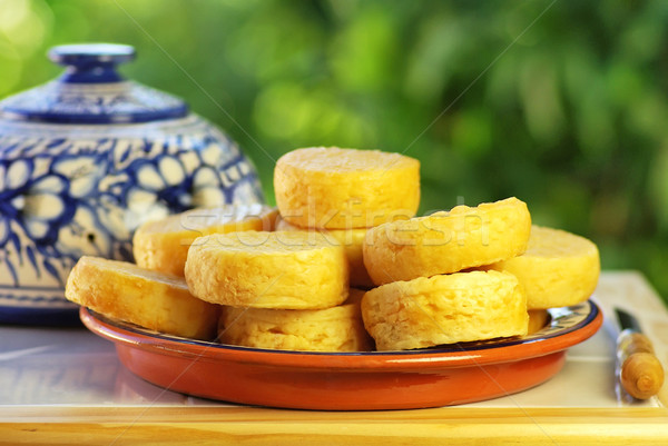 Stock photo: Portuguese cheese on plate,and knife.
