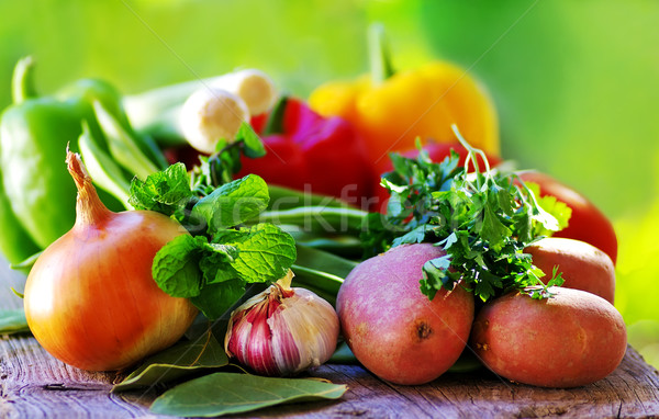 Ui knoflook paprika vruchten gezondheid Stockfoto © inaquim